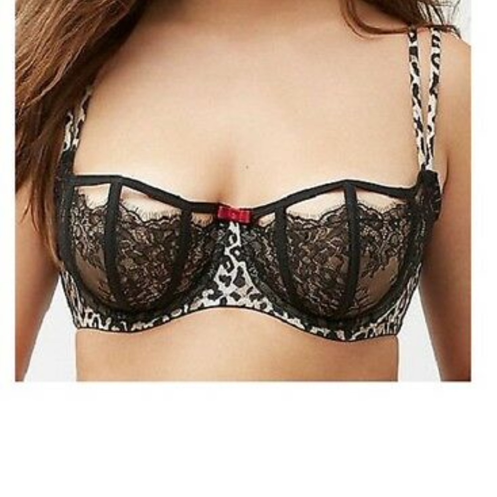 Cacique Black Caged Balconette Bra Sz 46DD